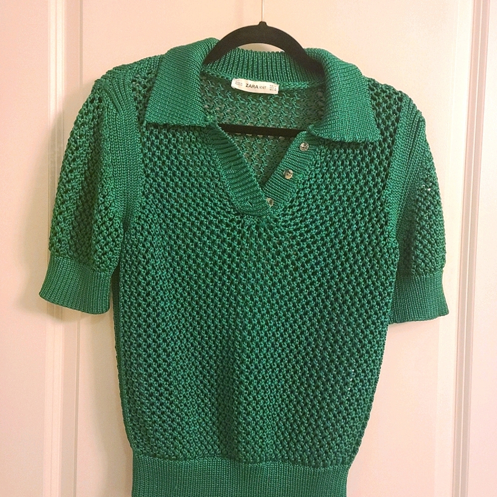 Zara green open knit summer polo neck sweatet